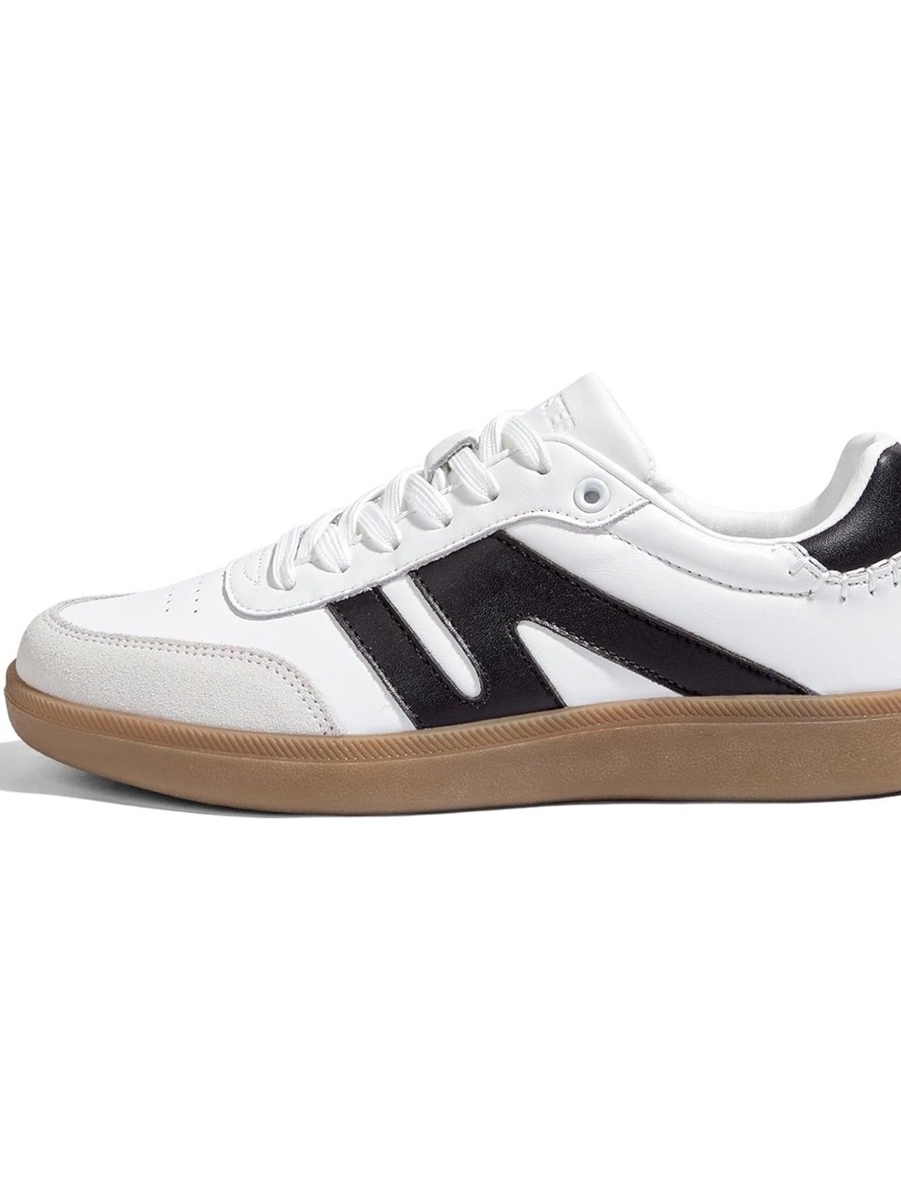 Women’s Lucky Step White Leather Sneaker with Black Accent and Gum Sole size 8M
